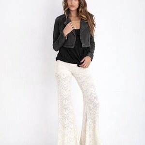 FREE PEOPLE Women’s Cropped Moto Jean Jacket Washed Black Size S